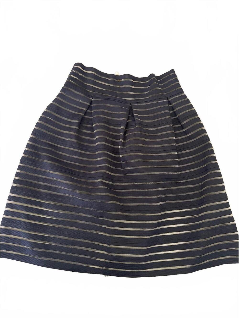 Catch Me Black Mesh Sheer Striped Skater Skirt-Women-Large